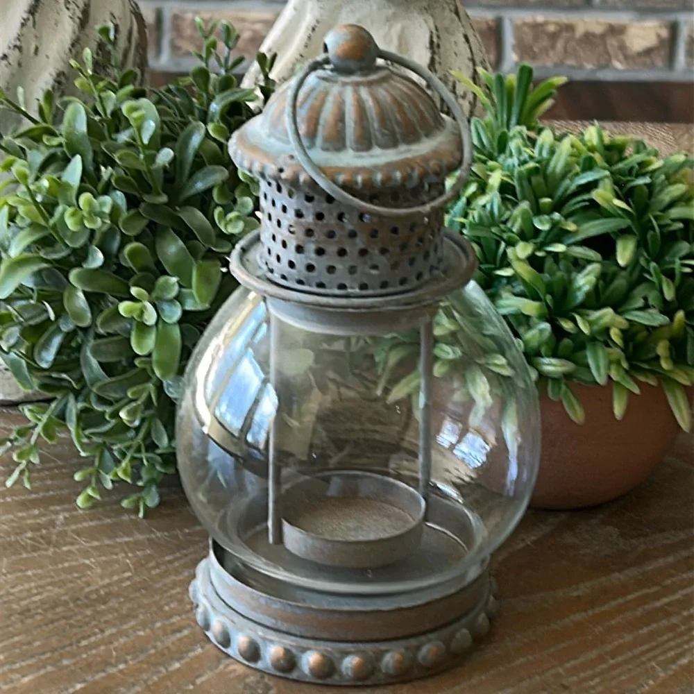 NEW! Vintage Inspired Shabby Chic Teal Blue Gold Accent Lantern Candle holder - Picture 1 of 4